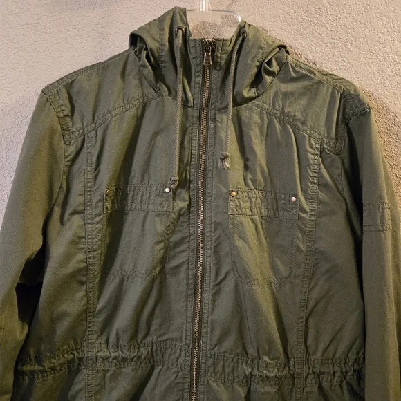 Kenneth Cole Reaction Womens Olive Green Lightweight Hooded Long Sleeve Jacket L - Picture 2 of 10